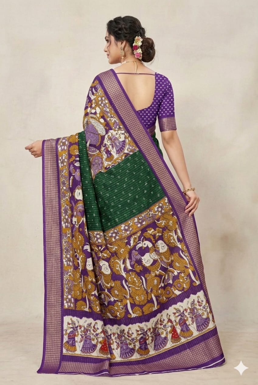 Green peacock fully furnished silky Saree premium quality