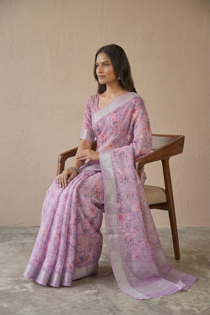 Slightly pinkish colour mixture of polyester and georgette saree