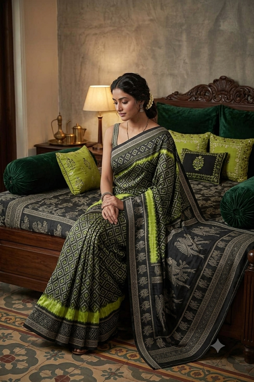 Light green georgette saree with dark boundary
