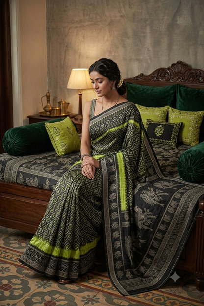Light green georgette saree with dark boundary