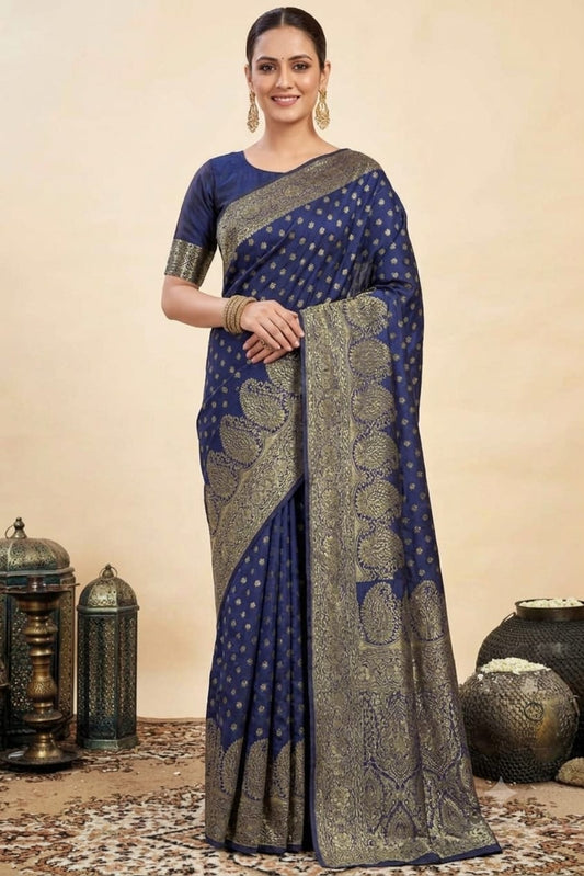 Formal look with this silky Saree with jari boundary
