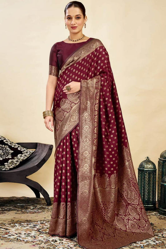 Chocolaty jari boundary bnarsi silk saree occasional wear