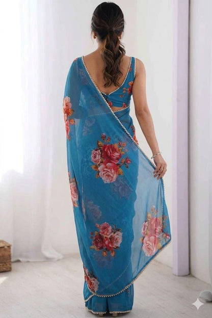 Blue georgette printed light weight breathable
