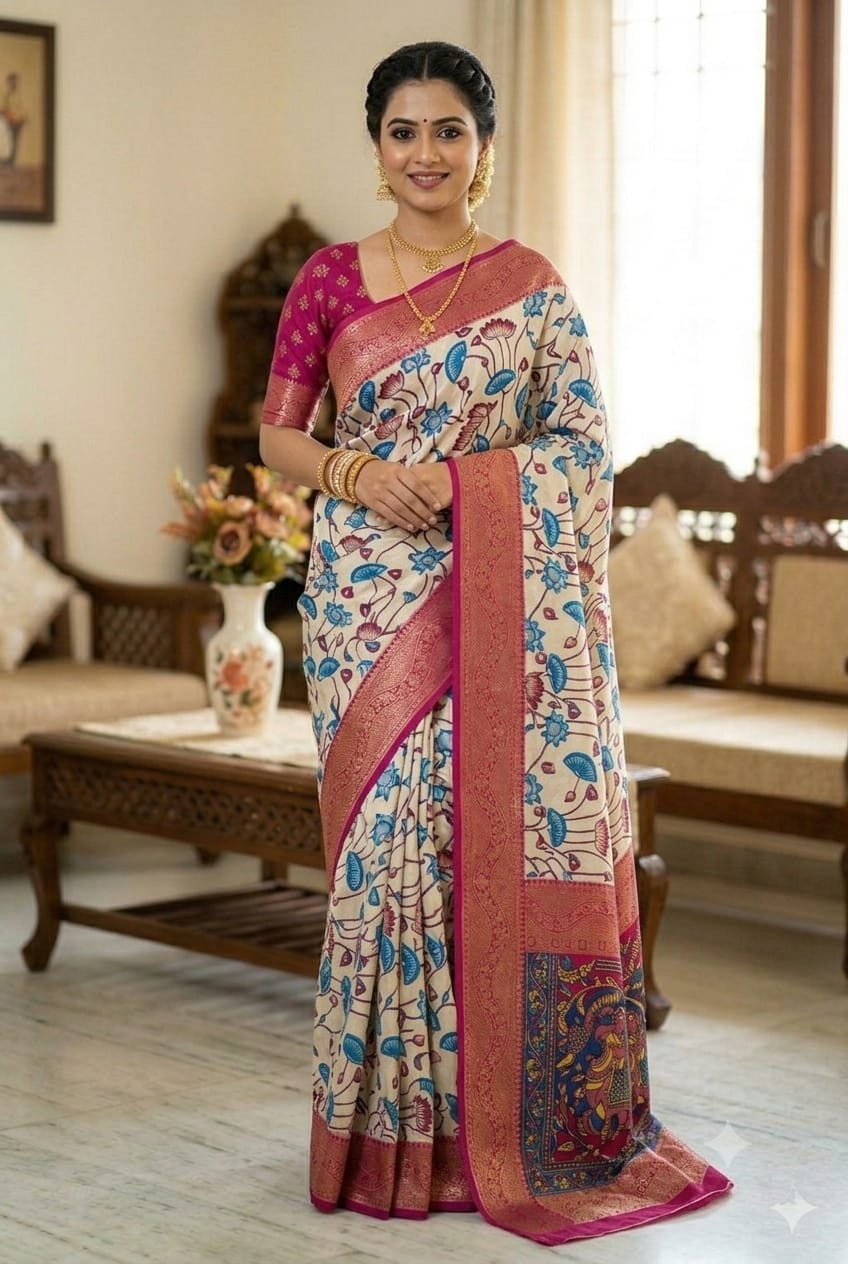 Mixture of silk and jari embroidery boundary saree
