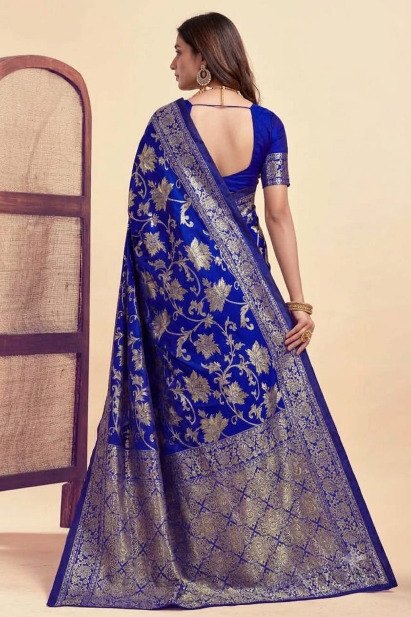 Dark blue mixture of silk and jari enhanced by nature