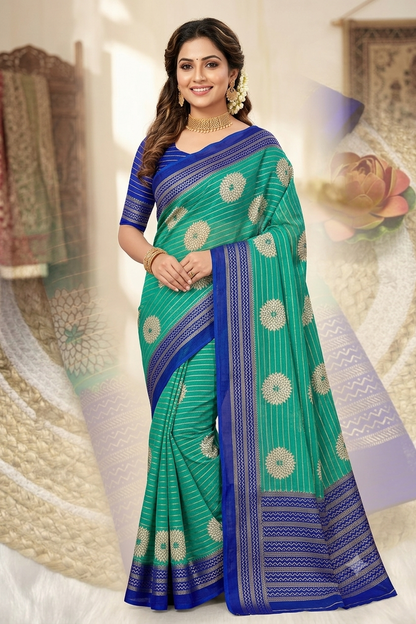 Radiant green floral motif saree with a mixture of silk&cotton