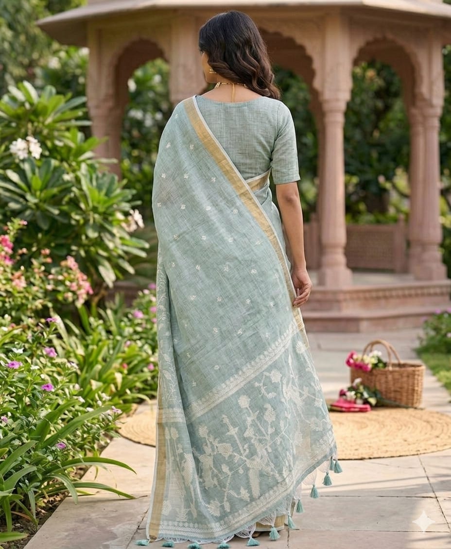Shining cotton with jari embroidery boundary