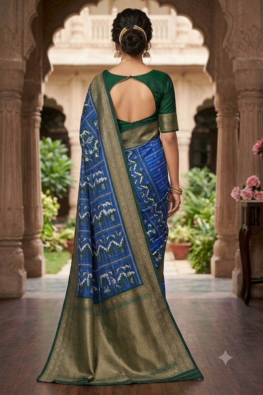 Light weight asmani colour saree mixture of polyester fabric