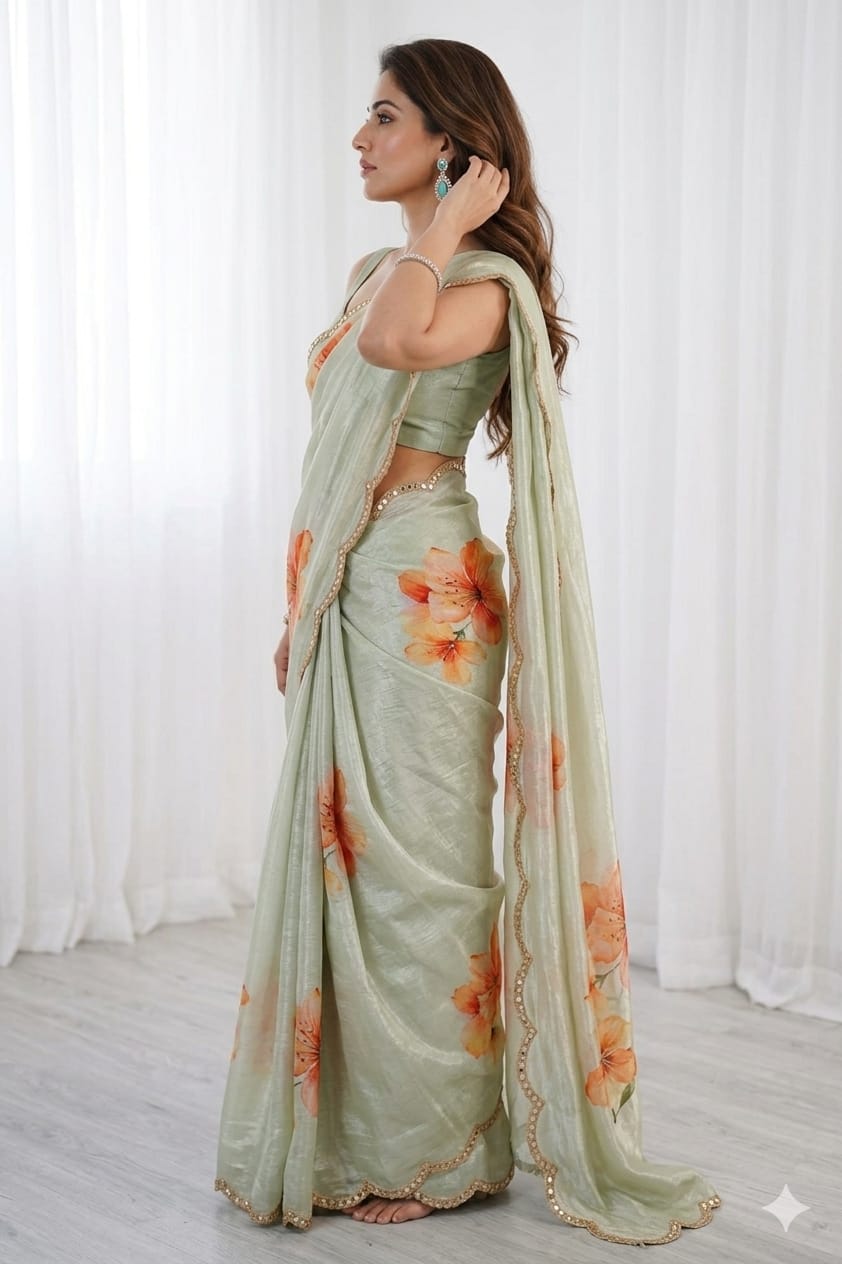 Milky pista with orange flower shiney border