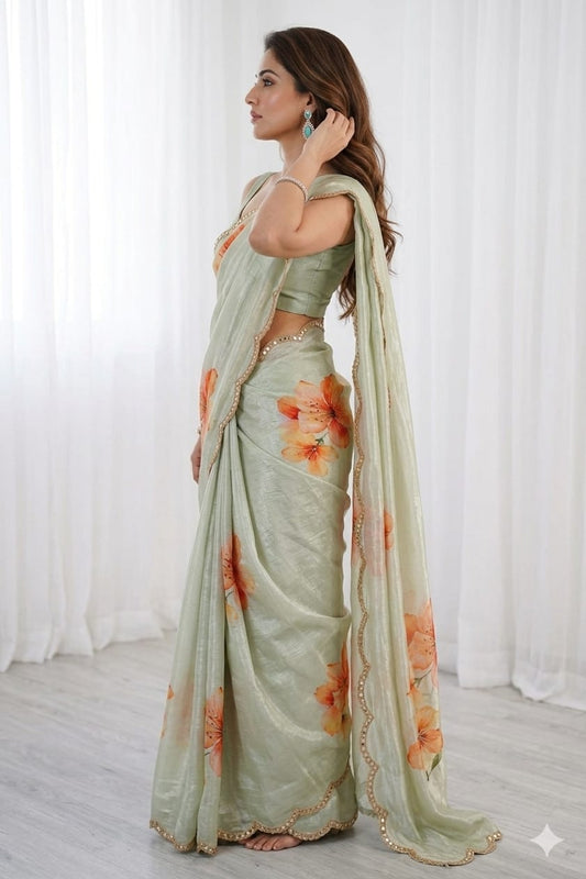 Milky pista with orange flower shiney border