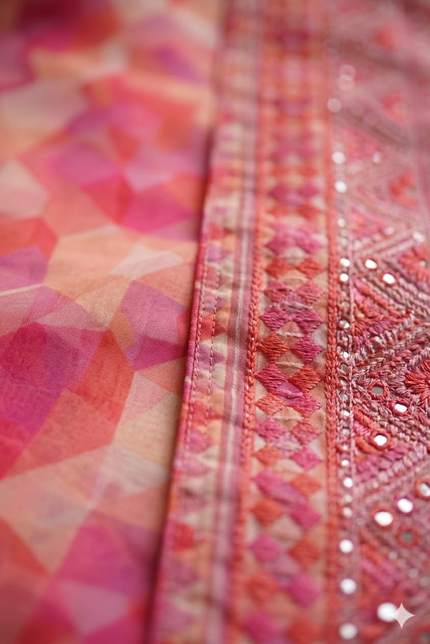 Plain georgette border saree light pink