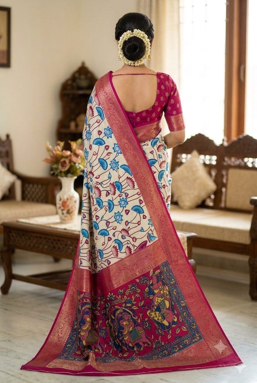 Mixture of silk and jari embroidery boundary saree