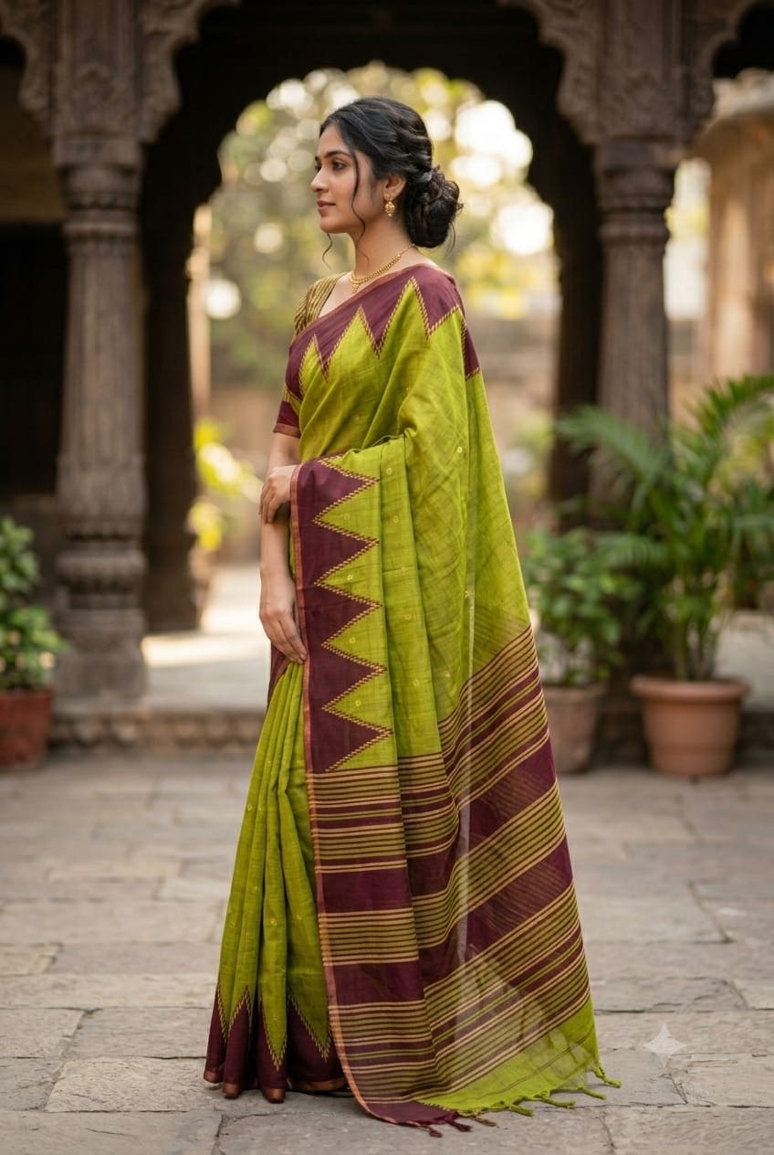 Shining green georgette saree with plain look