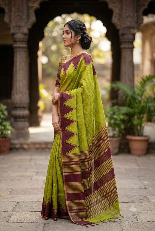 Shining green georgette saree with plain look