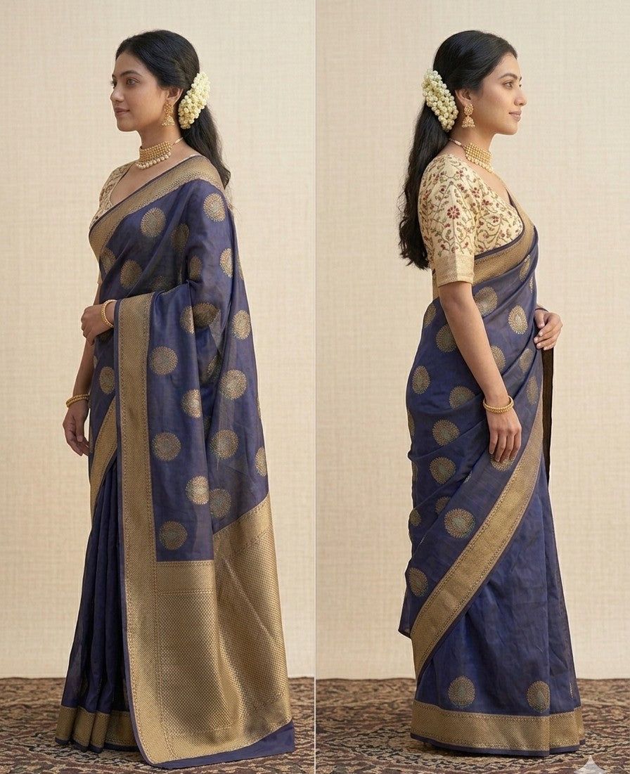 Purple peacock with stylish jari embroidery
