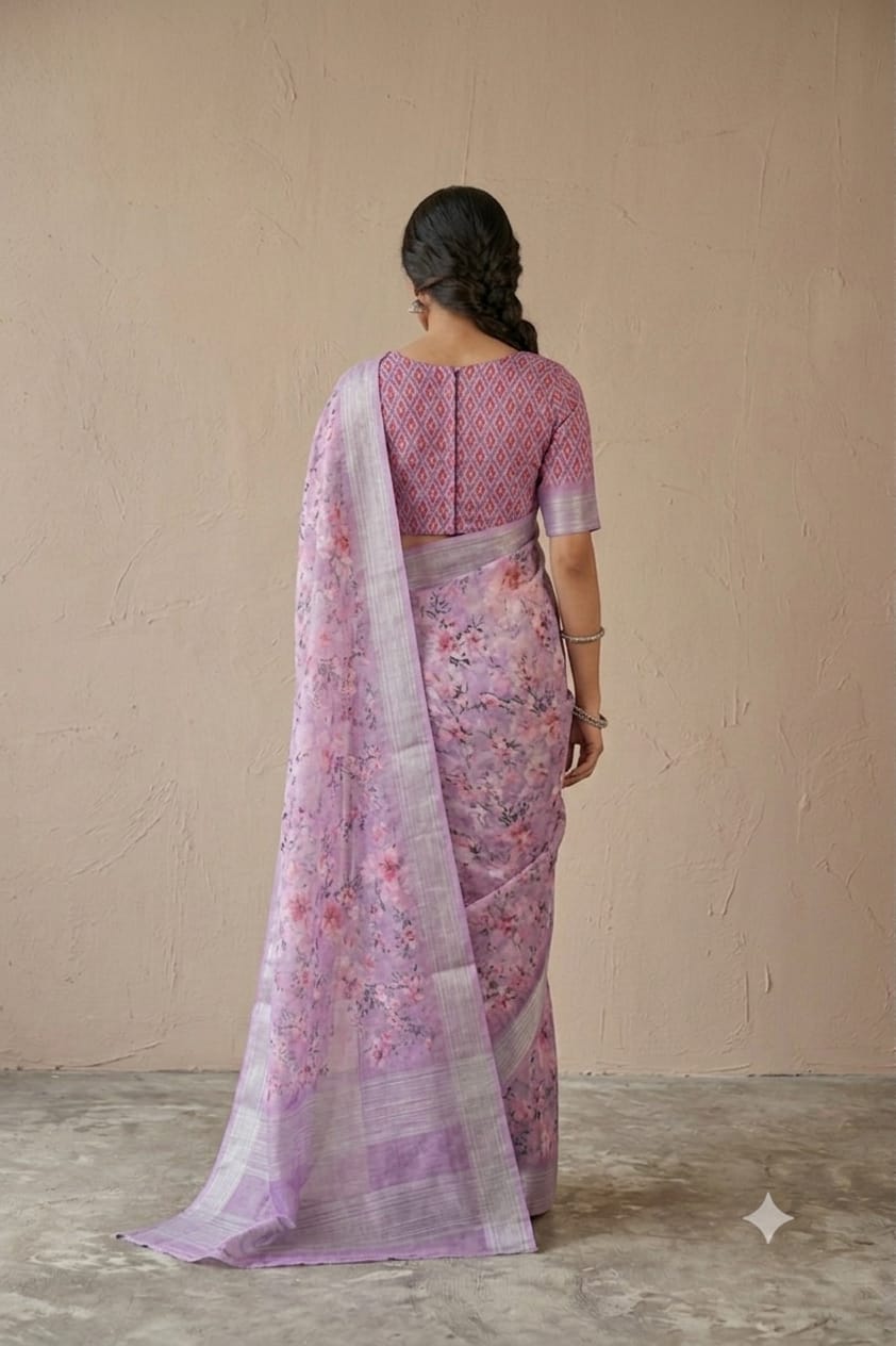 Slightly pinkish colour mixture of polyester and georgette saree
