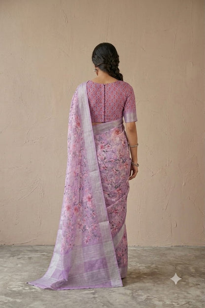 Slightly pinkish colour mixture of polyester and georgette saree