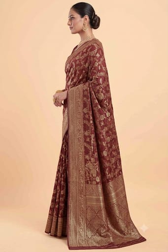 maroon silky Occasional wear saree form premium jari