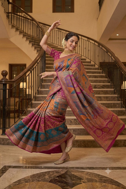 Mixture of seven colours on the precious handcrafted embroidered masterpiece