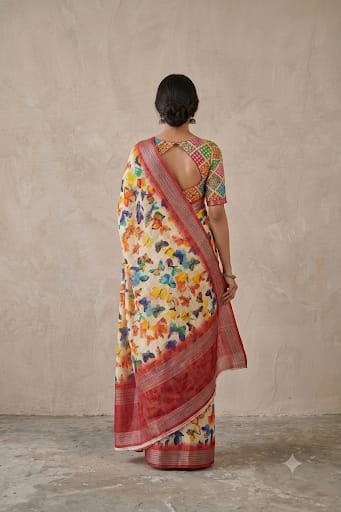 Fabulous mixture of this colours on a silky banarsi saree