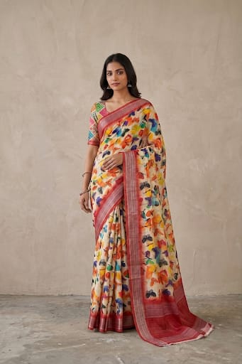 Fabulous mixture of this colours on a silky banarsi saree