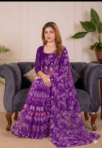 Begny chiffon saree along with full sleeves blouse