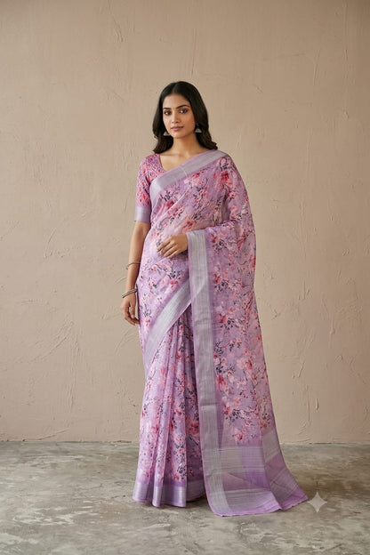 Slightly pinkish colour mixture of polyester and georgette saree