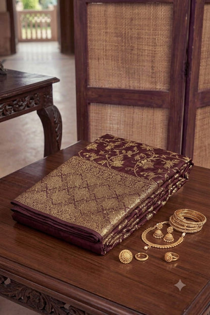 Darker maroon silky wedding wear saree