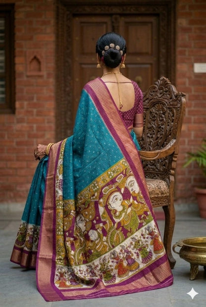 Skyesh blue with special rajasthani design saree