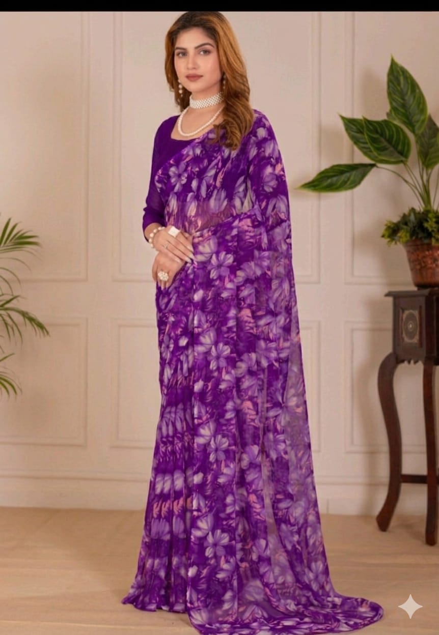 Begny chiffon saree along with full sleeves blouse