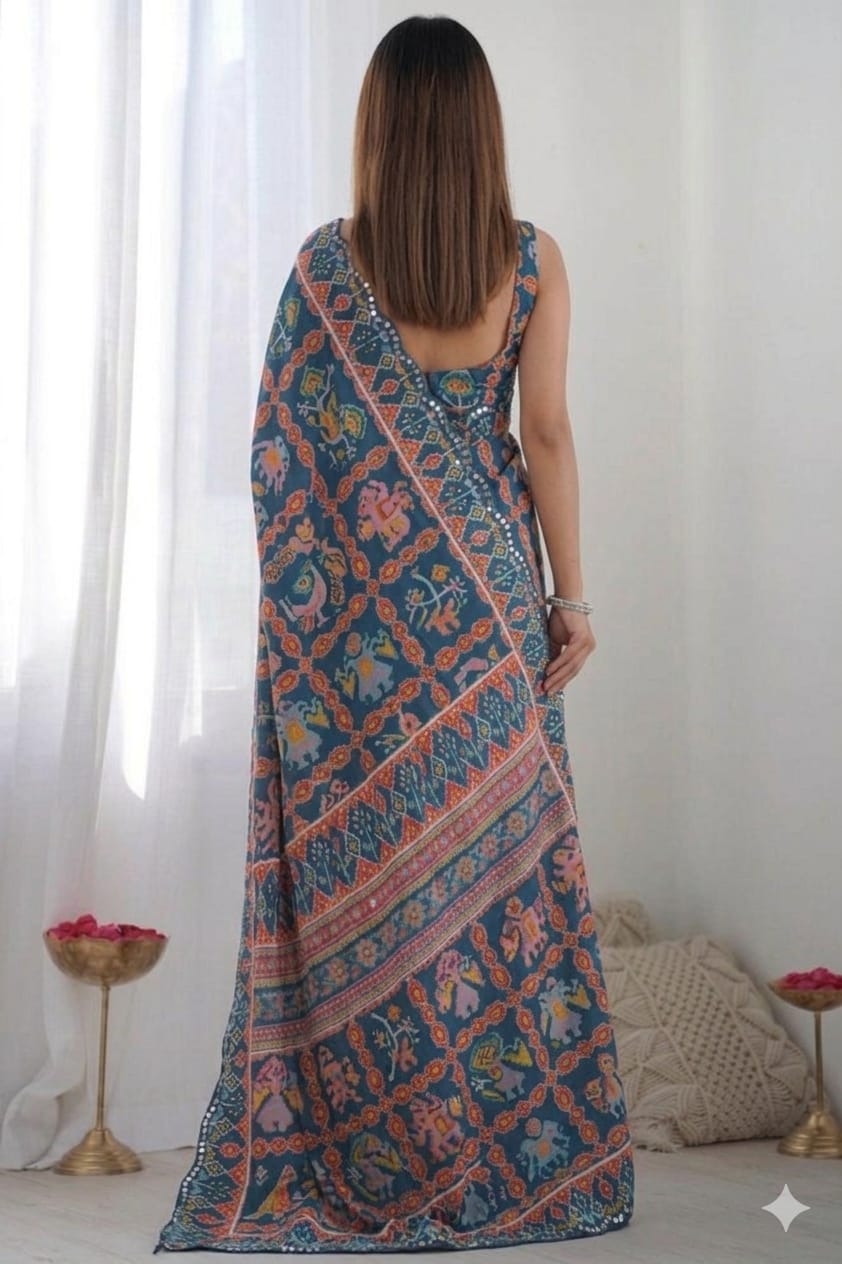Mix black printed georgette saree