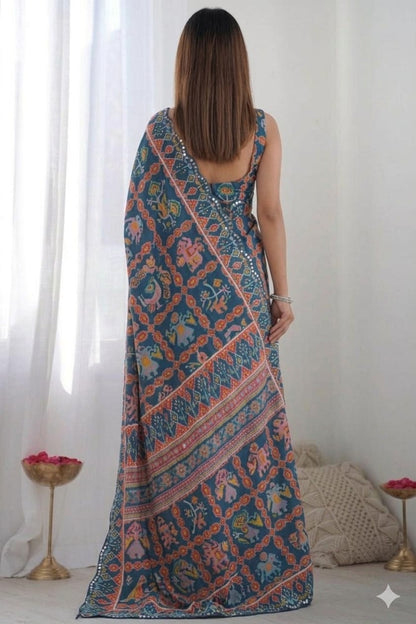 Mix black printed georgette saree
