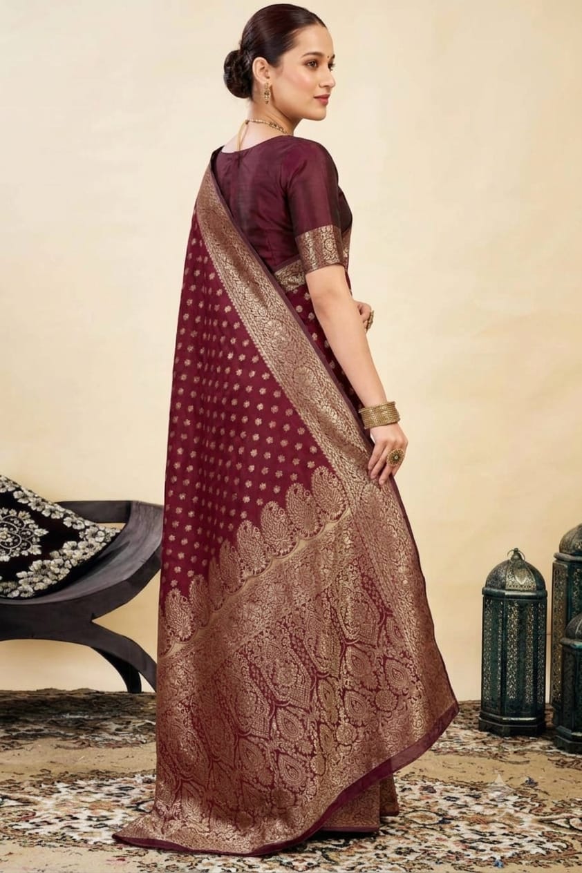 Chocolaty jari boundary bnarsi silk saree occasional wear