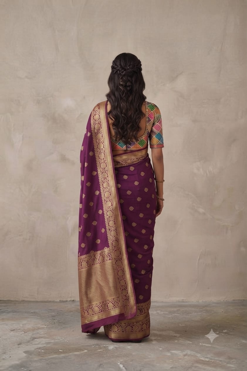 Purple silk banarsi jari boundary saree give you stylish look
