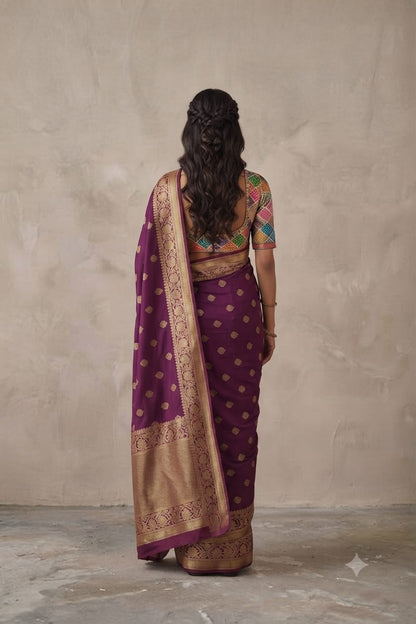 Purple silk banarsi jari boundary saree give you stylish look