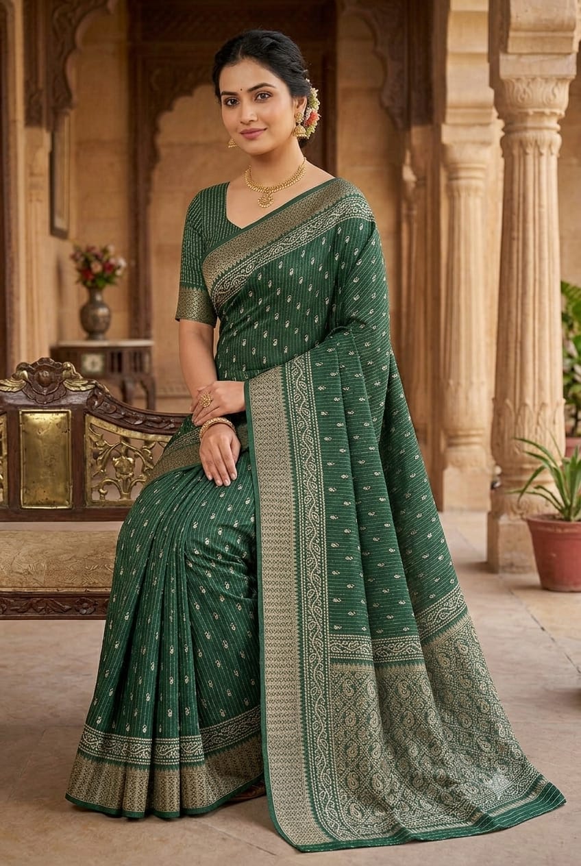 Greanish organza saree with shining texture ready to wear