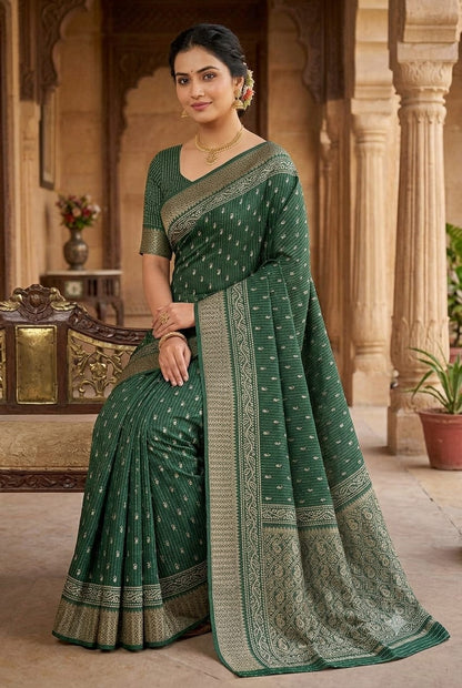 Greanish organza saree with shining texture ready to wear