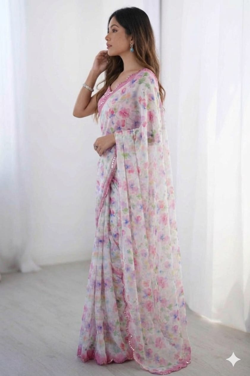 Light Pinky georgette saree ready to wear