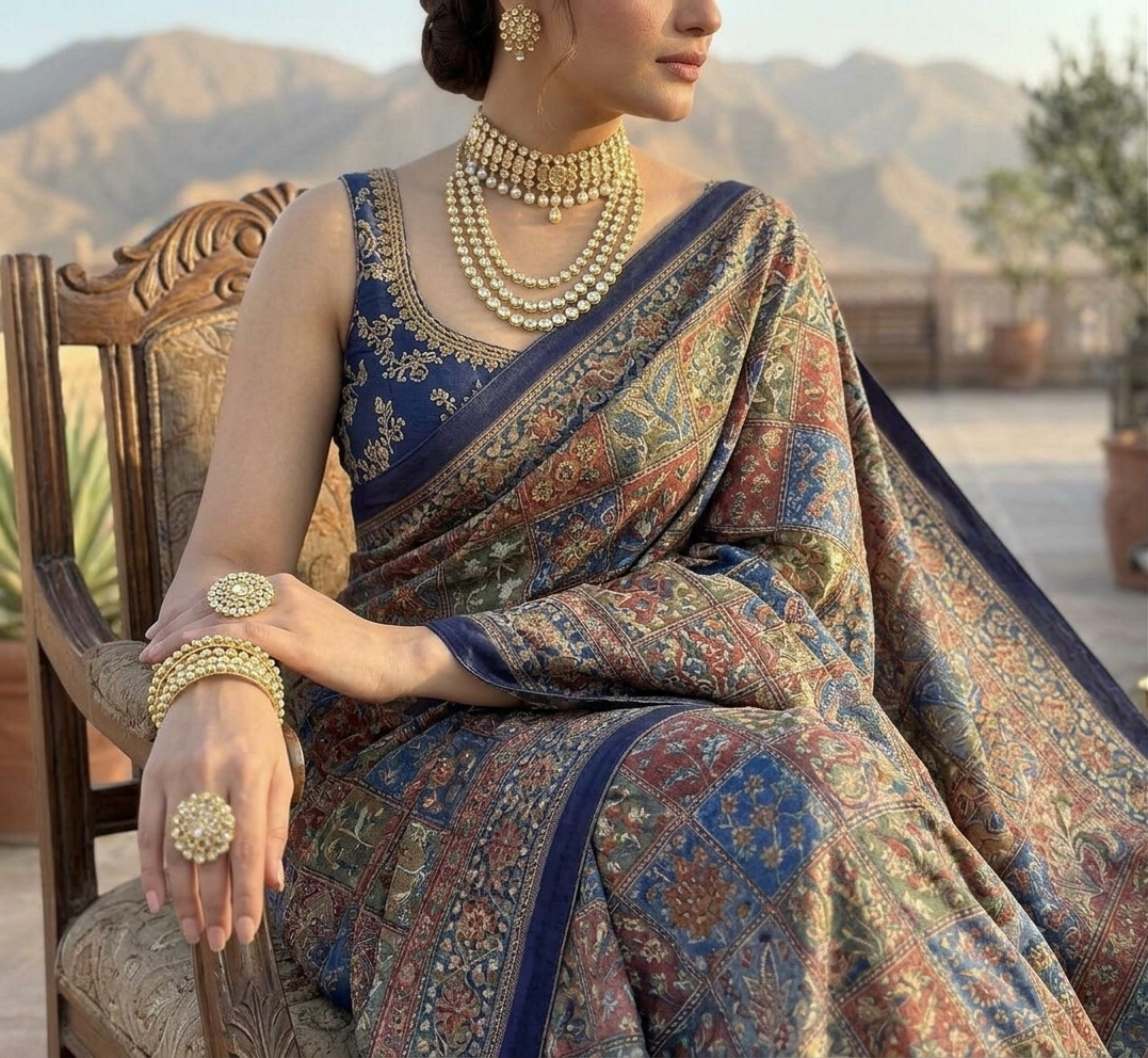 Dark navy with handcrafted embroidered masterpiece saree