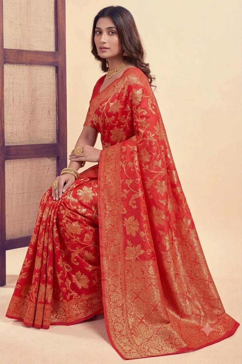 Dark red maharani silk saree occasional wear