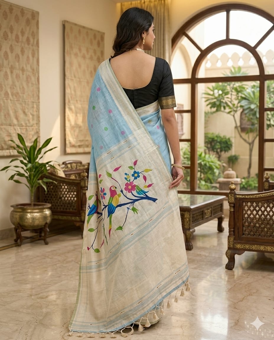 Butterfly Cotton butta-shiney styler alongwith black blouse