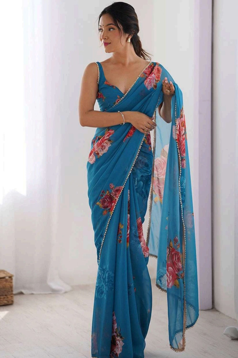 Blue georgette printed light weight breathable