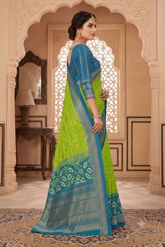 Greanly grass coloured premium georgette saree