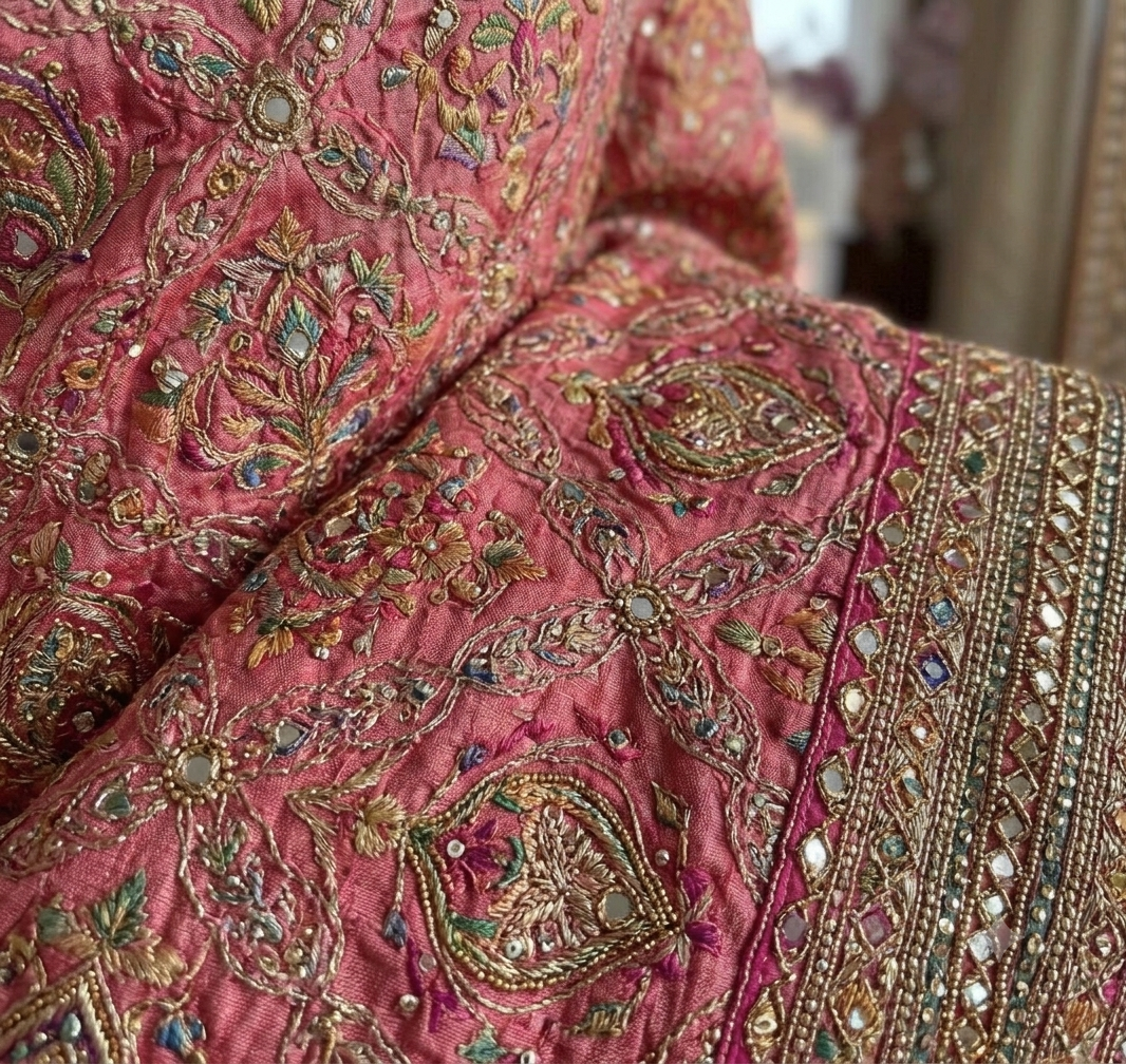 Raeliate timeless elegance with this handcrafted embroidered masterpiece