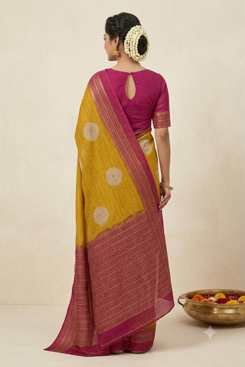 Yello mango polyester fabric saree with shining look