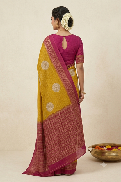 Yello mango polyester fabric saree with shining look