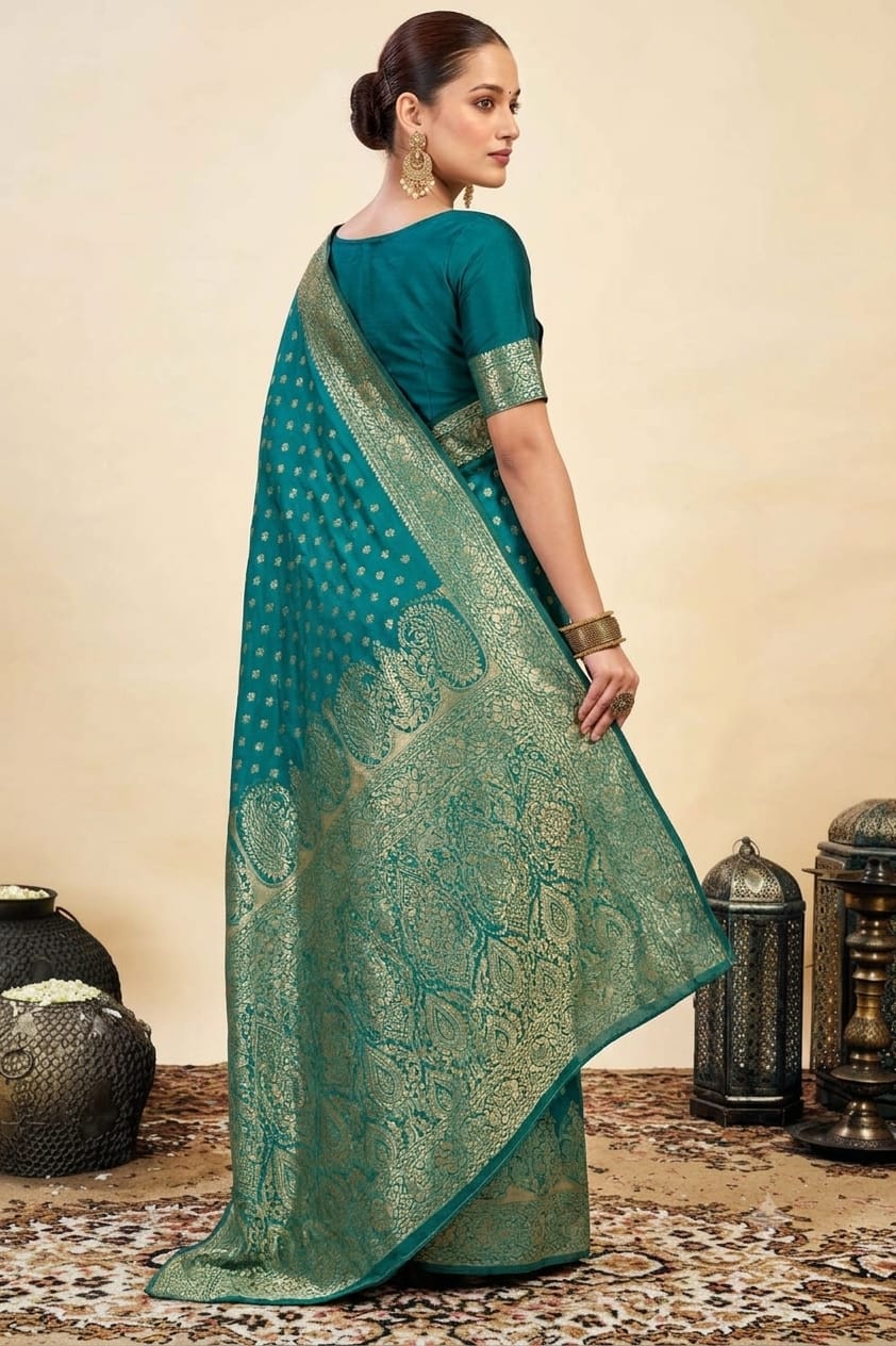 Mixture of jari embroidery and bnarsi silk saree