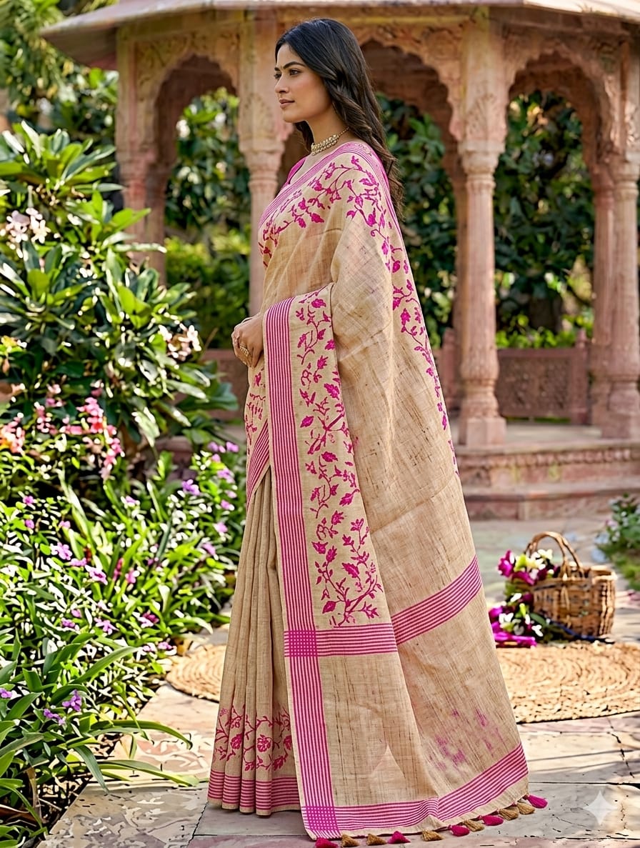 Organza cotton -stylish-ancient alongwith blouse & peticoat
