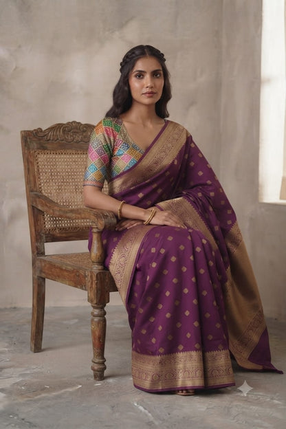 Purple silk banarsi jari boundary saree give you stylish look