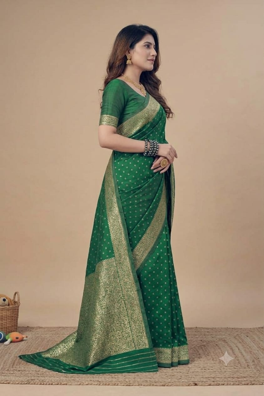 Greanly mother look enhancing your texture with this silky banarsi saree